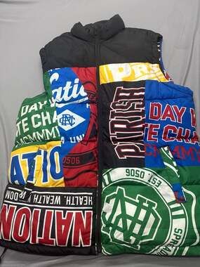 Parish Nation Health Wealth Wisdom Graphic Patchwork Puffer Vest 2XL